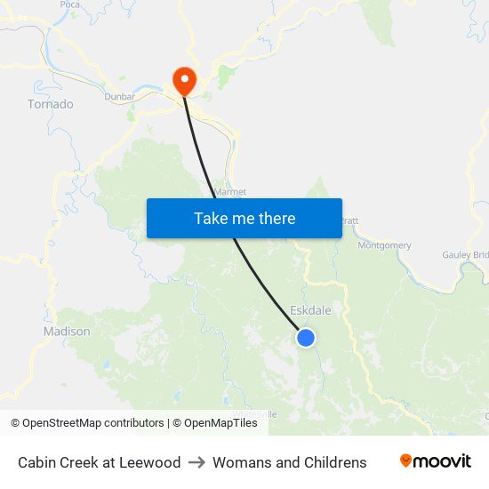 Cabin Creek at Leewood to Womans and Childrens map