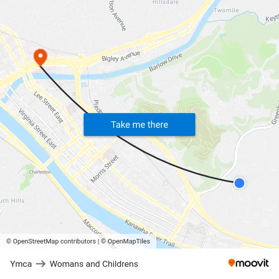 Ymca to Womans and Childrens map