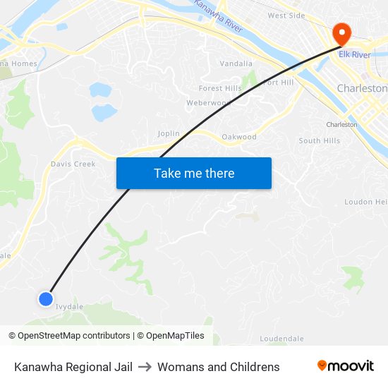 Kanawha Regional Jail to Womans and Childrens map