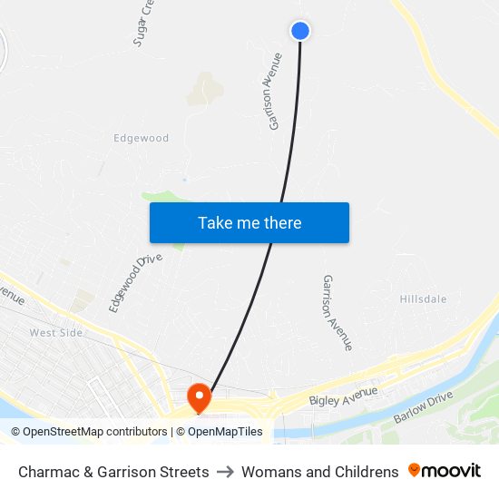 Charmac & Garrison Streets to Womans and Childrens map