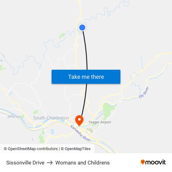 Sissonville Drive to Womans and Childrens map