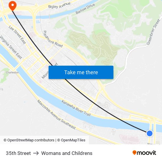 35th Street to Womans and Childrens map