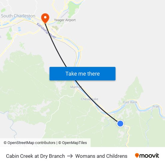 Cabin Creek at Dry Branch to Womans and Childrens map