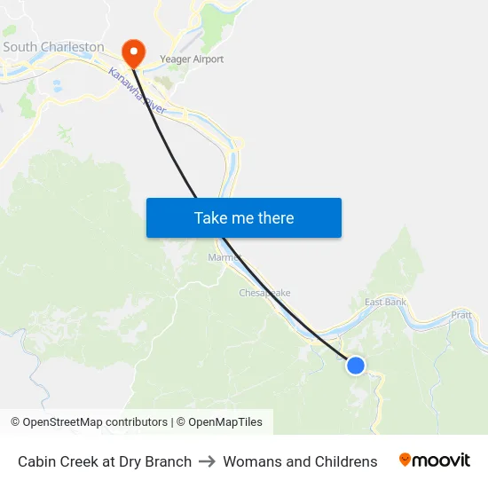 Cabin Creek at Dry Branch to Womans and Childrens map