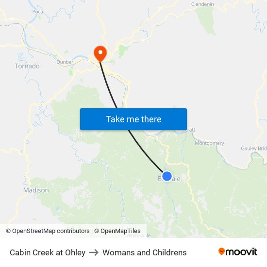 Cabin Creek at Ohley to Womans and Childrens map