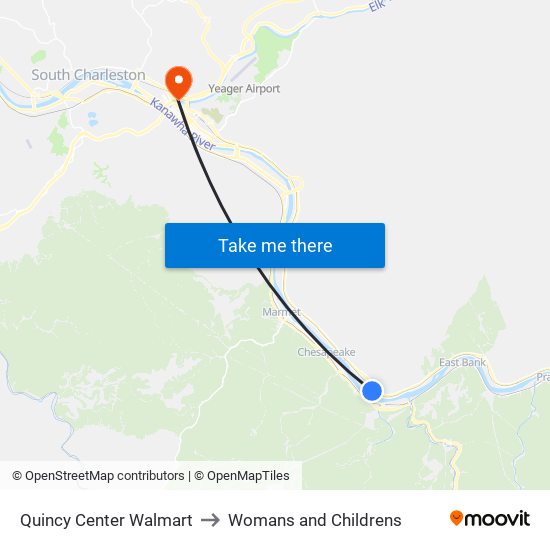 Quincy Center Walmart to Womans and Childrens map