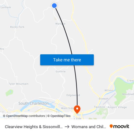 Clearview Heights & Sissonville Drive to Womans and Childrens map