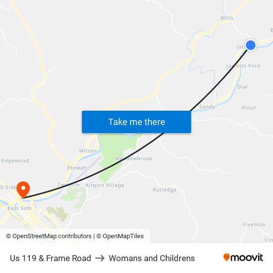 Us 119 & Frame Road to Womans and Childrens map