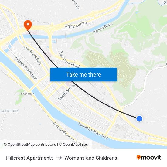 Hillcrest Apartments to Womans and Childrens map