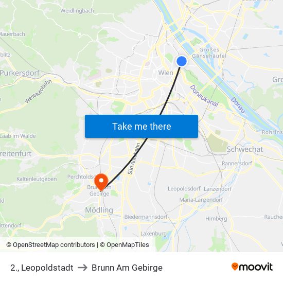 2., Leopoldstadt to Brunn Am Gebirge map