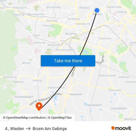 4., Wieden to Brunn Am Gebirge map