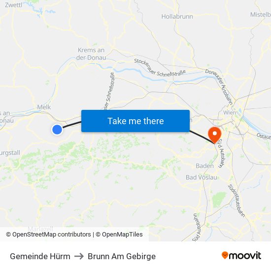 Gemeinde Hürm to Brunn Am Gebirge map