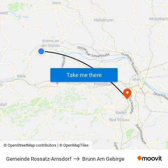 Gemeinde Rossatz-Arnsdorf to Brunn Am Gebirge map