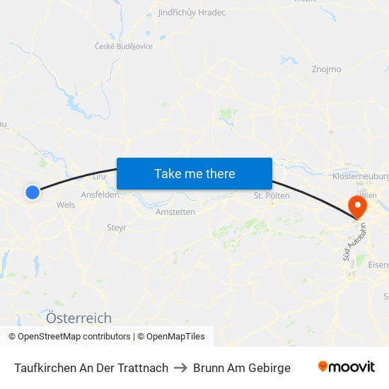Taufkirchen An Der Trattnach to Brunn Am Gebirge map