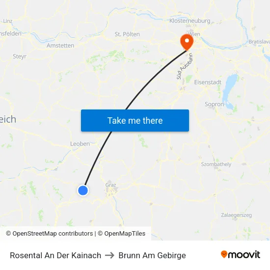 Rosental An Der Kainach to Brunn Am Gebirge map