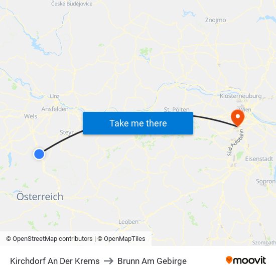 Kirchdorf An Der Krems to Brunn Am Gebirge map