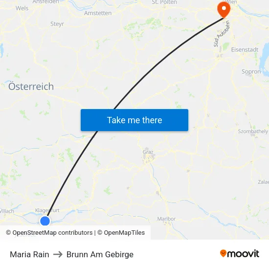 Maria Rain to Brunn Am Gebirge map