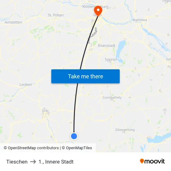 Tieschen to 1., Innere Stadt map