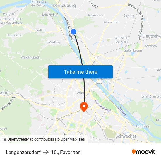 Langenzersdorf to 10., Favoriten map