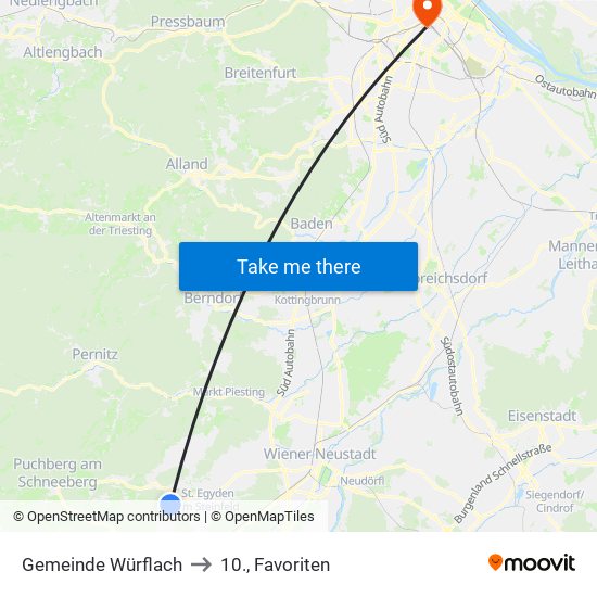 Gemeinde Würflach to 10., Favoriten map