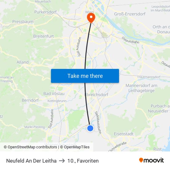 Neufeld An Der Leitha to 10., Favoriten map