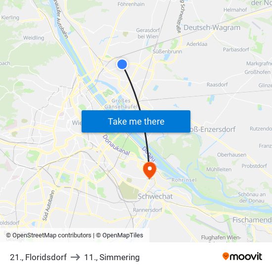 21., Floridsdorf to 11., Simmering map