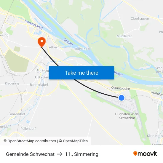Gemeinde Schwechat to 11., Simmering map