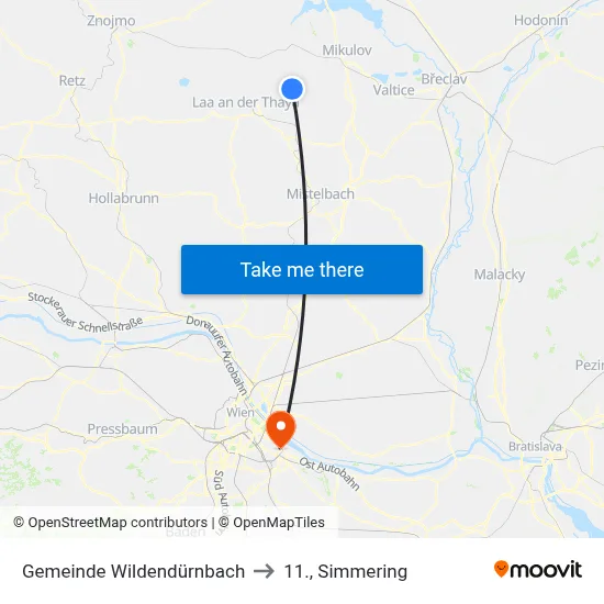 Gemeinde Wildendürnbach to 11., Simmering map
