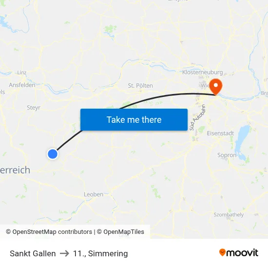 Sankt Gallen to 11., Simmering map