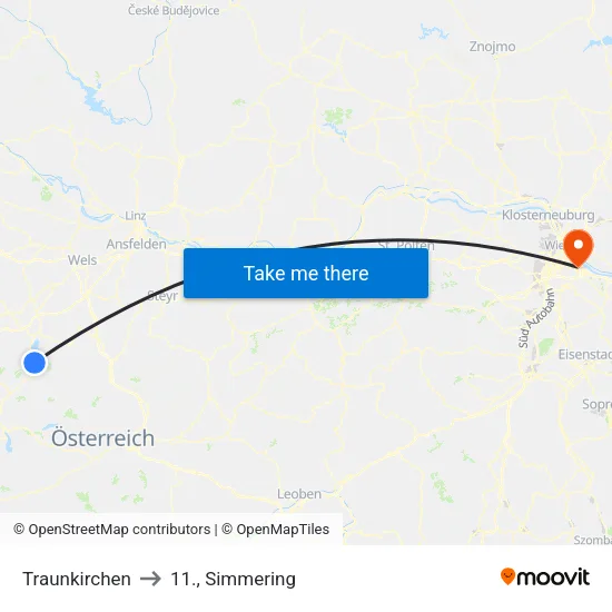 Traunkirchen to 11., Simmering map