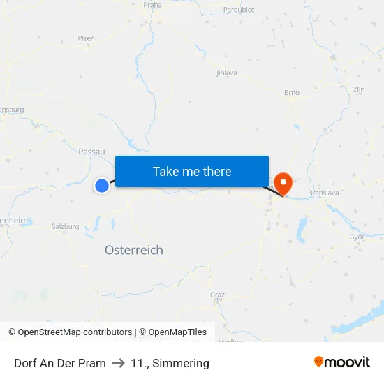 Dorf An Der Pram to 11., Simmering map