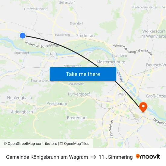 Gemeinde Königsbrunn am Wagram to 11., Simmering map