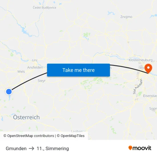 Gmunden to 11., Simmering map