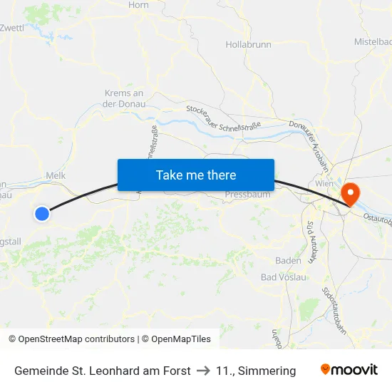 Gemeinde St. Leonhard am Forst to 11., Simmering map