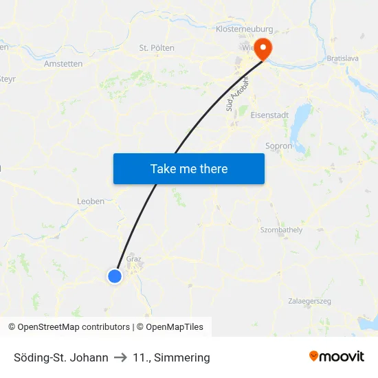 Söding-St. Johann to 11., Simmering map