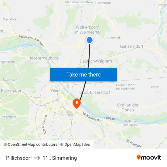 Pillichsdorf to 11., Simmering map