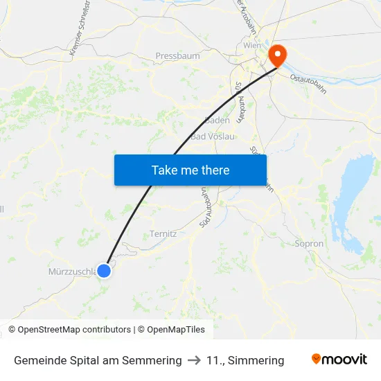 Gemeinde Spital am Semmering to 11., Simmering map