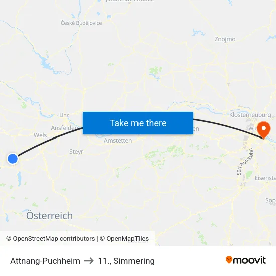 Attnang-Puchheim to 11., Simmering map