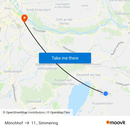 Mönchhof to 11., Simmering map