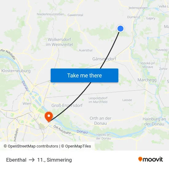 Ebenthal to 11., Simmering map