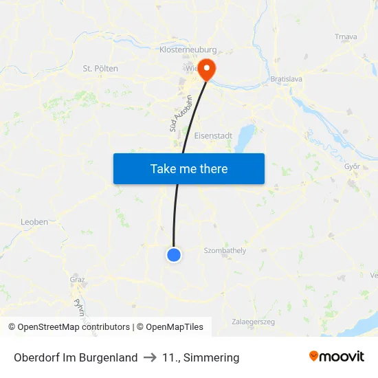 Oberdorf Im Burgenland to 11., Simmering map