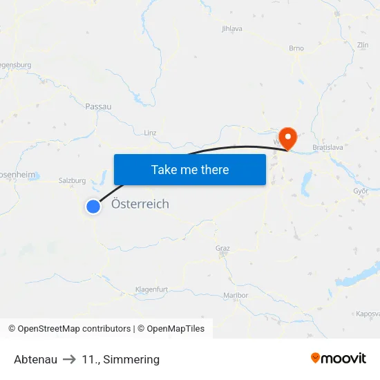 Abtenau to 11., Simmering map