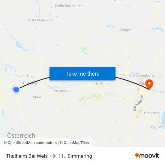 Thalheim Bei Wels to 11., Simmering map