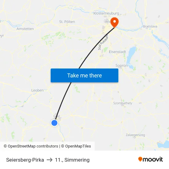Seiersberg-Pirka to 11., Simmering map