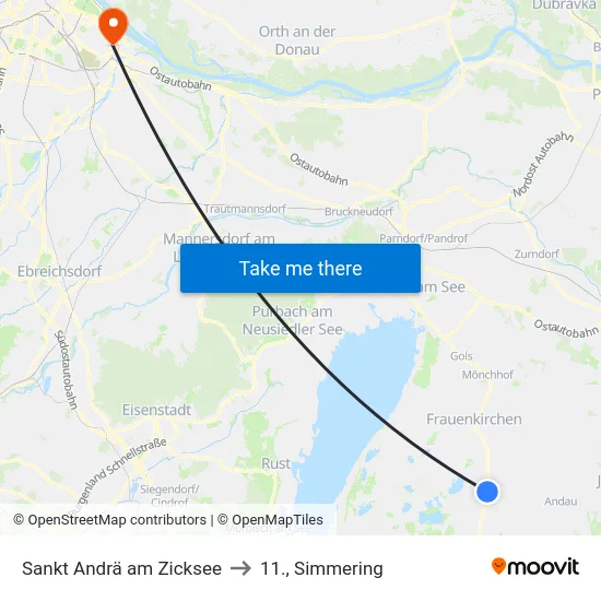 Sankt Andrä am Zicksee to 11., Simmering map