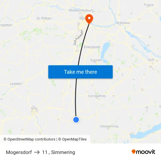 Mogersdorf to 11., Simmering map