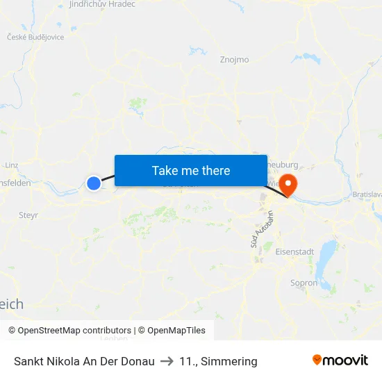 Sankt Nikola An Der Donau to 11., Simmering map