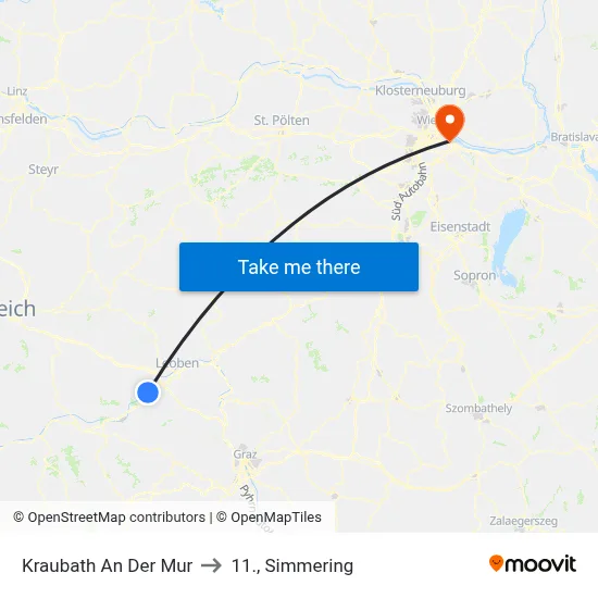 Kraubath An Der Mur to 11., Simmering map