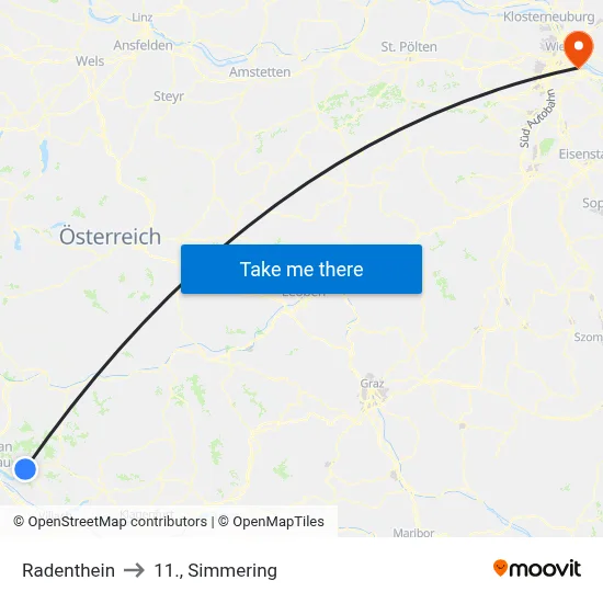 Radenthein to 11., Simmering map