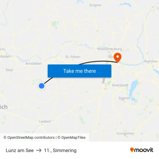 Lunz am See to 11., Simmering map